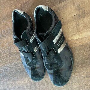 Coach Signature Canvas Leather Sneaker Shoes Hook & Loop Strap Size 8.5US Black